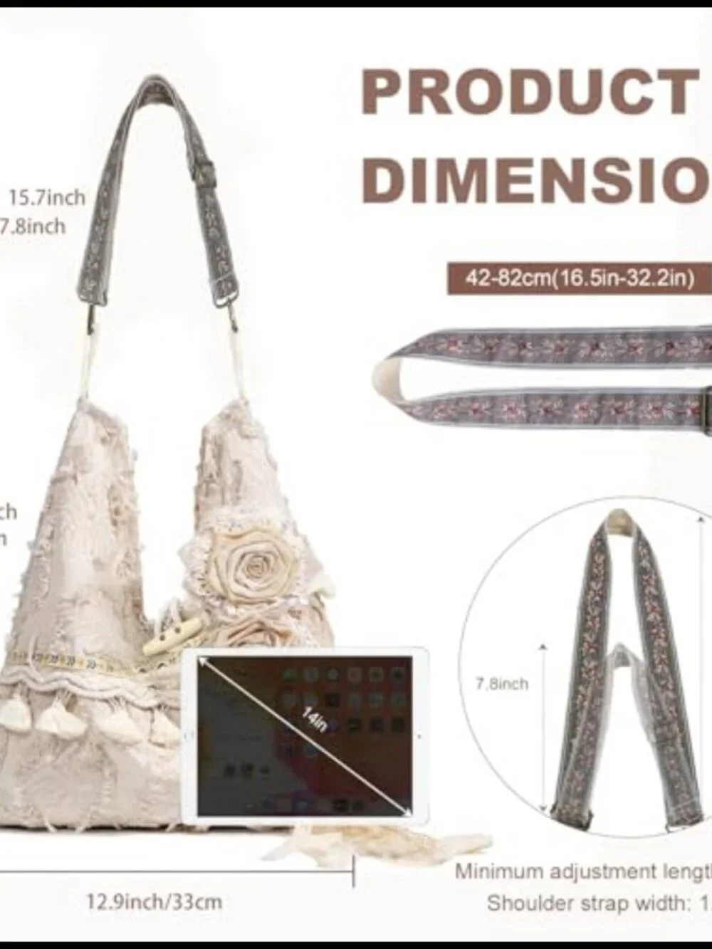 Boho Hobo Bag Fringe Embroidered Guitar Strap Crossbody Purse for Women